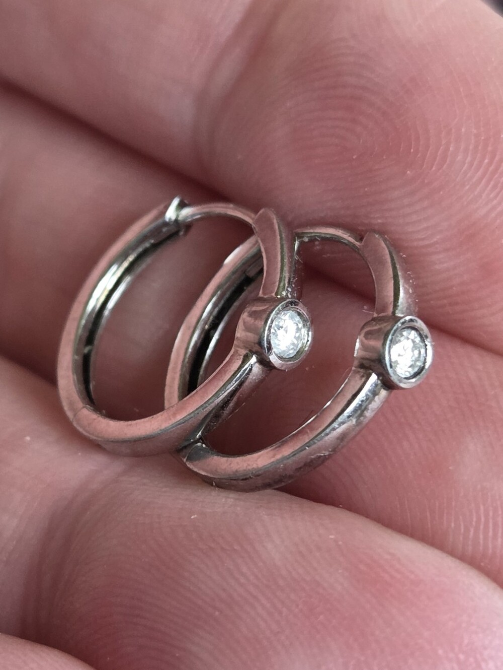 Diamond (0.10 tcw) & Sterling Silver Huggie Hoop Earrings - Bezel Set Diamonds